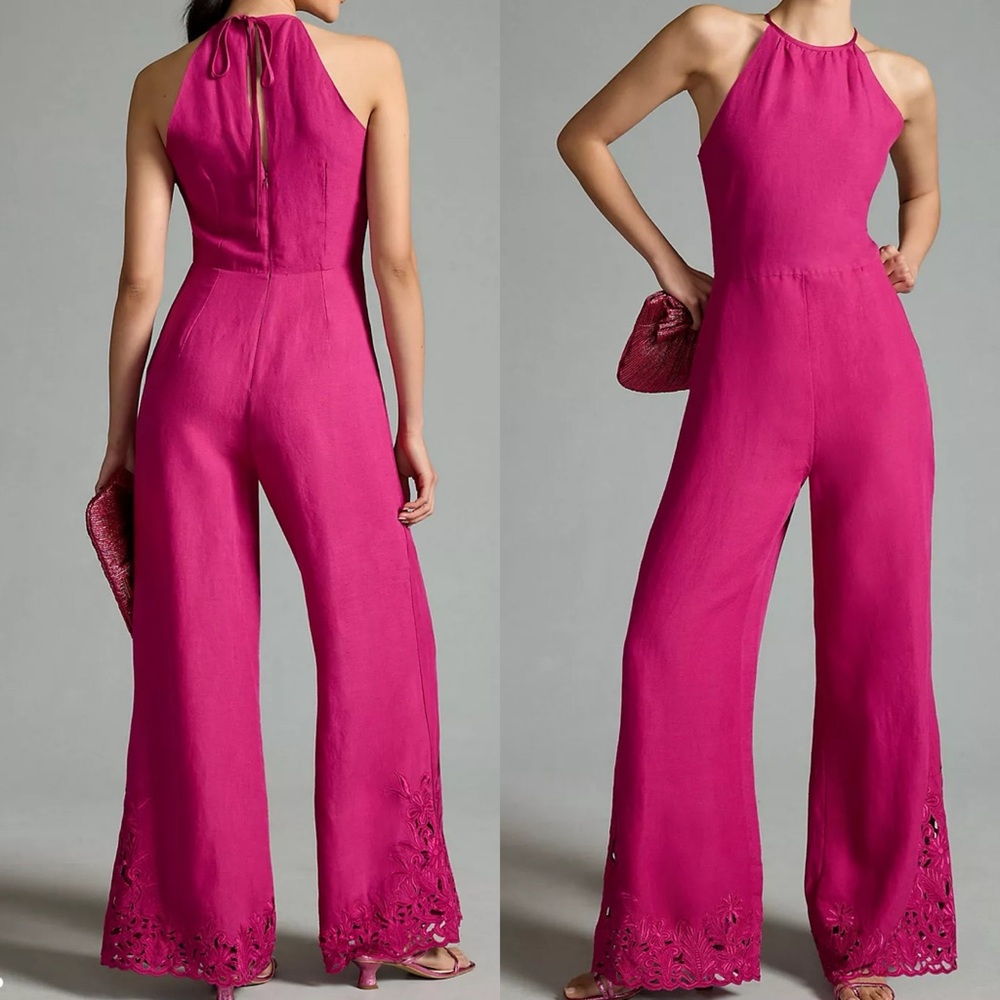 Anthropologie Cutwork Linen Jumpsuit. Size 12
